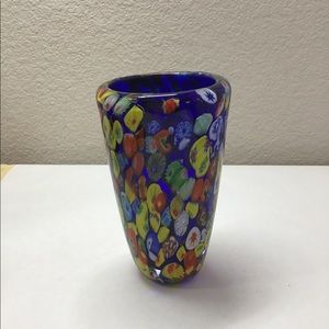 Glass blue multicolor vase